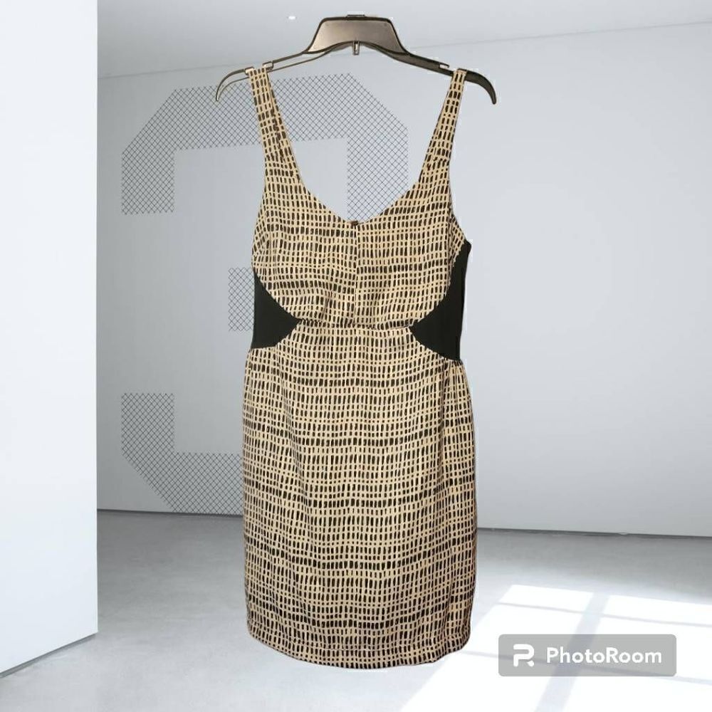 Bar III Womens Dress Size L Black Ivory Geo Sheath Above Knee Sleeveless